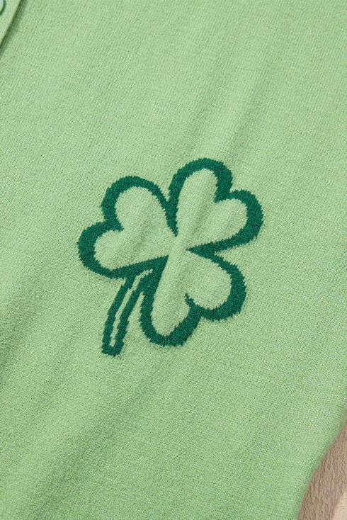 Green Holiday Jacquard Pattern Short Sleeve Cardigan