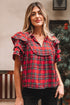 plaid short sleeve blouse