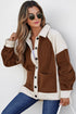 Brown Color Block Patchwork Button Down Fleece Shacket