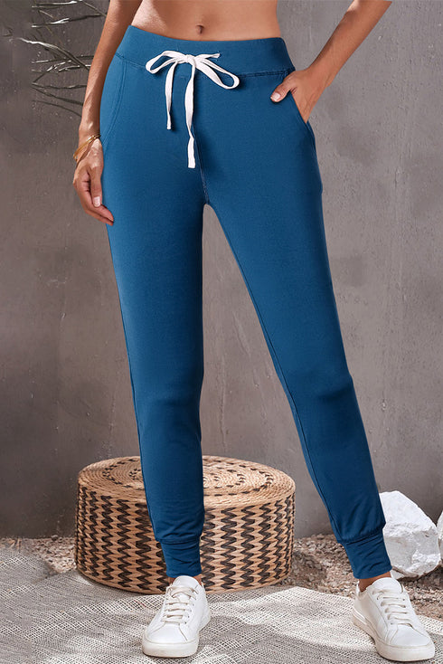 Sail Blue Drawstring Elastic Waistband Pocketed Joggers