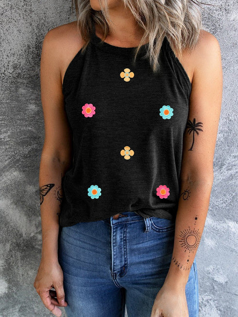 black-sweet-floral-embroidery-casual-tank-top
