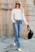 White Ribbed Long Sleeve Crew Neck Solid Color Bodysuit