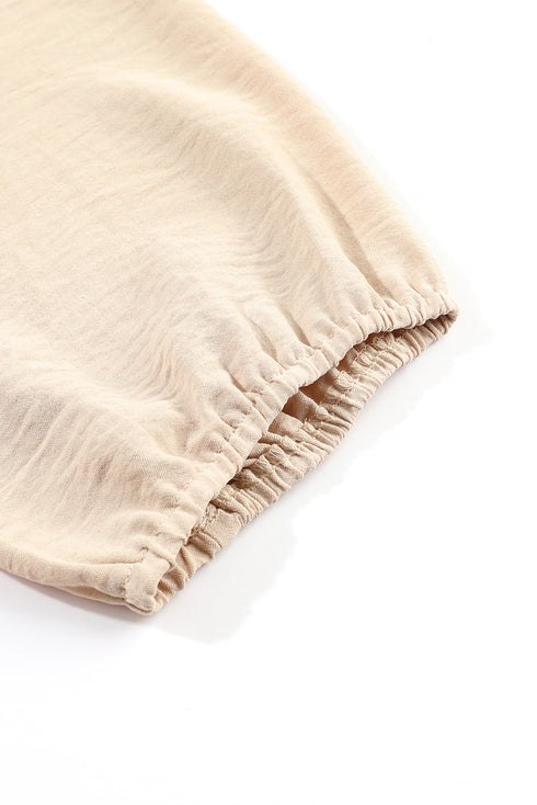 Apricot Short Bubble Sleeve Smocked Wide Leg Jumpsuit