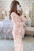 Pink Floral Button up Long Sleeve Pajama Set