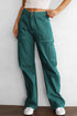 Green High Waist Straight Leg Cargo Pants with Pockets