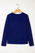 Navy Blue Asymmetric Seam Detail Solid Color Long Sleeve Top