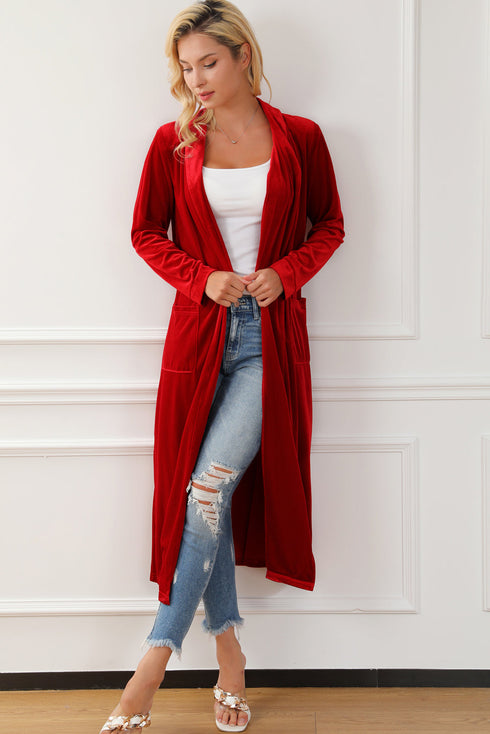 fiery-red-velvet-open-front-pocketed-long-duster