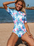 fiery-red-blue-leaves-zip-front-half-sleeve-one-piece-swimsuit