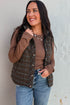 Green Retro Plaid Snap Button Zip Up Winter Vest