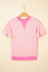 Sachet Pink Contrast Detail Striped Ruffle Short Sleeve Top