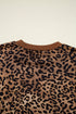 Coffee Leopard Print Contrast Trim Long Sleeve Top and Pants Set
