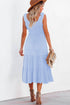 Sky Blue Shirred Pleated Square Neck Sleeveless Midi Dress