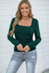 Evergreen Solid Color Long Sleeve Square Neck Slim Top