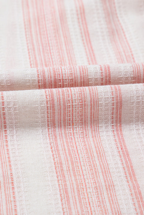 Fiery Red Breathable Gauze Half Button Short Sleeve Casual Blouse