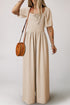 Apricot Short Bubble Sleeve Smocked Wide Leg Jumpsuit