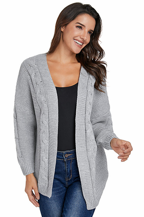Gray Chunky Wide Long Sleeve Knit Cardigan