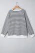 Black Stripe Raglan Sleeve Side Slits Loose Sweatshirt