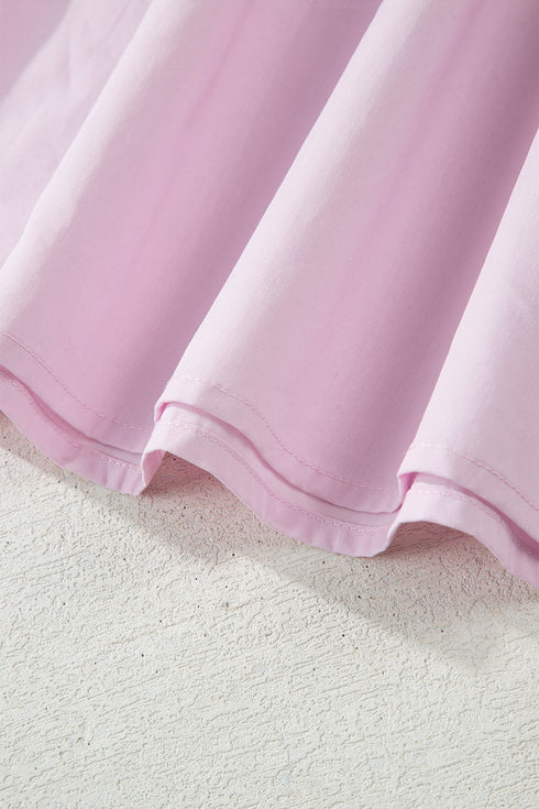 Pink Raw Seam Color Block Patchwork Button Polo Collar Mini Dress