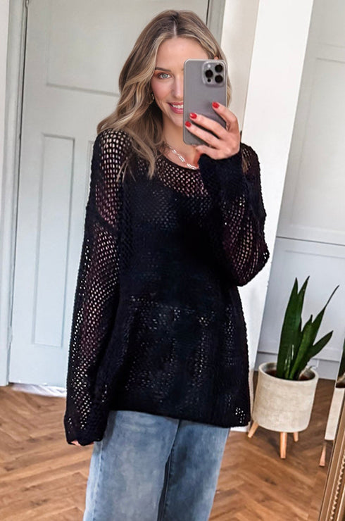 black crochet sweater