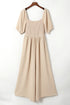 Apricot Short Bubble Sleeve Smocked Wide Leg Jumpsuit