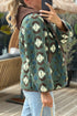 Green Western Plush Contrast Hood Patchwork Button Down Jacket