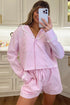 Pink Stripe Lace Trim Bow Detail Seersucker 2pcs Pajama Set