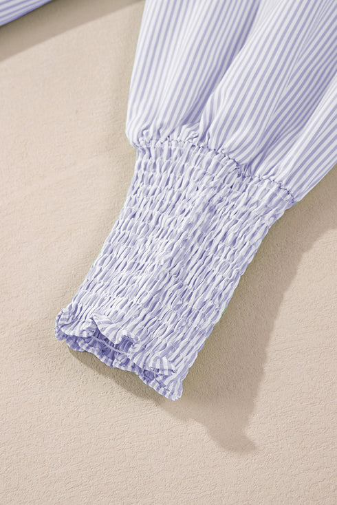 Orchid Petal Striped Shirred Cuff Buttoned Loose Fit Shirt