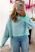 Green Stripe Exposed Seam Contrast Ribbed Trim Oversize Sweatshirt