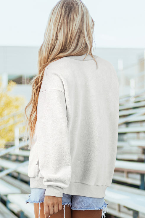 White Mock Neck Sequined Mardi Gras Mask Holiday Sweatshirt