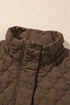 Dark Brown Flower Shape Quilted Snap Button Zip Up Winter Vest