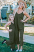 Green Spaghetti Straps Wide Leg Pocketed Jumpsuits