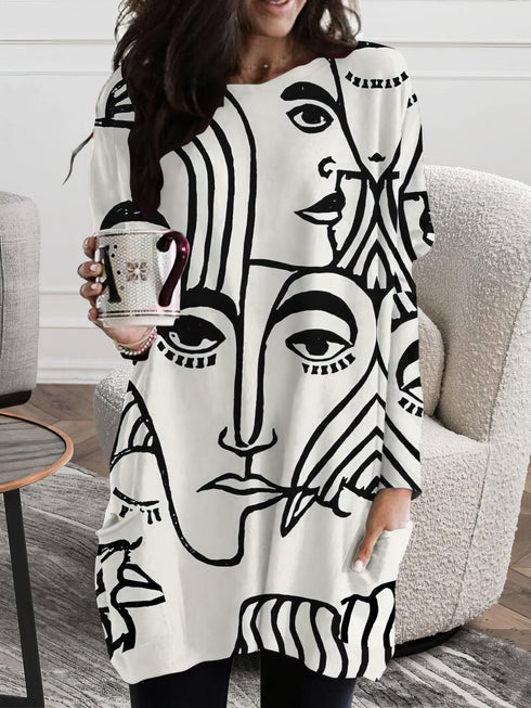 womens-dresses-abstract-face-print-round-neck-pocket-long-sleeve-dress