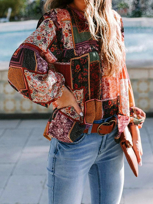 womens-blouses-bohemian-printed-bubble-long-sleeve-blouse