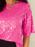 Sparkling Bright Pink Sequin Round Neck Top with Half Sleeves