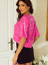 Sparkling Bright Pink Sequin Round Neck Top with Half Sleeves