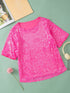 Sparkling Bright Pink Sequin Round Neck Top with Half Sleeves