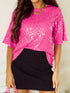 Sparkling Bright Pink Sequin Round Neck Top with Half Sleeves