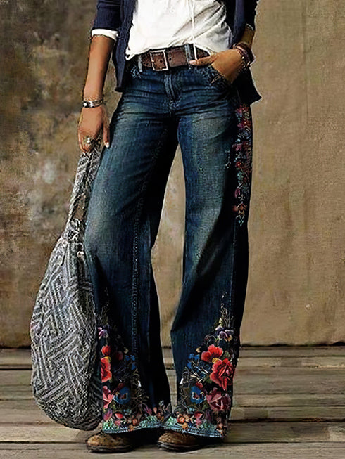 womens-jeans-casual-floral-print-pocket-wide-leg-jeans