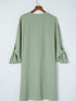 Flowy Green V-Neck Casual Dress with Roll-Tab Sleeves