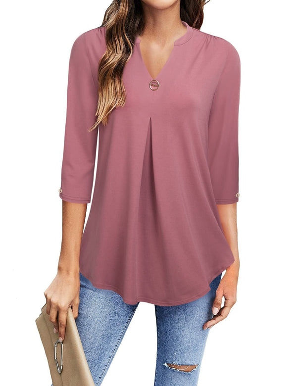 womens-blouses-v-neck-mid-sleeve-casual-loose-blouse