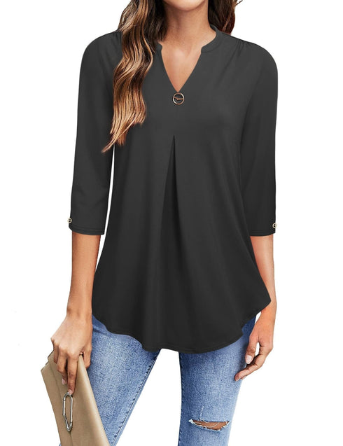 womens-blouses-v-neck-mid-sleeve-casual-loose-blouse