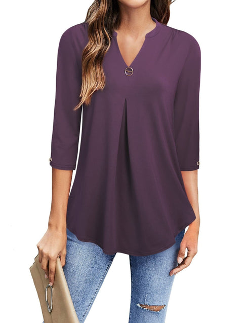 womens-blouses-v-neck-mid-sleeve-casual-loose-blouse