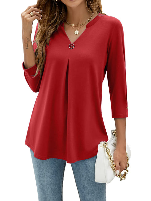womens-blouses-v-neck-mid-sleeve-casual-loose-blouse