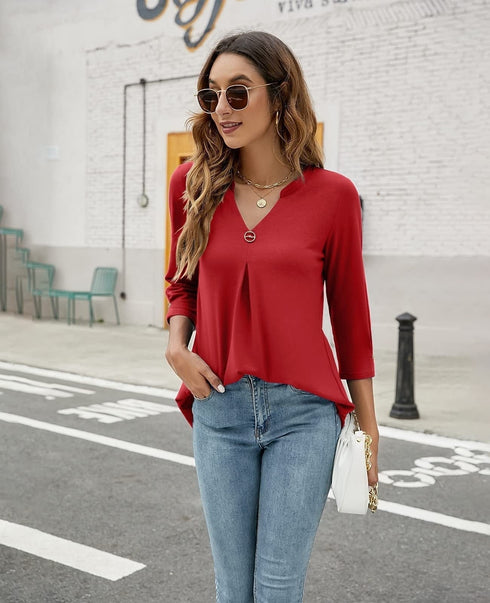 womens-blouses-v-neck-mid-sleeve-casual-loose-blouse