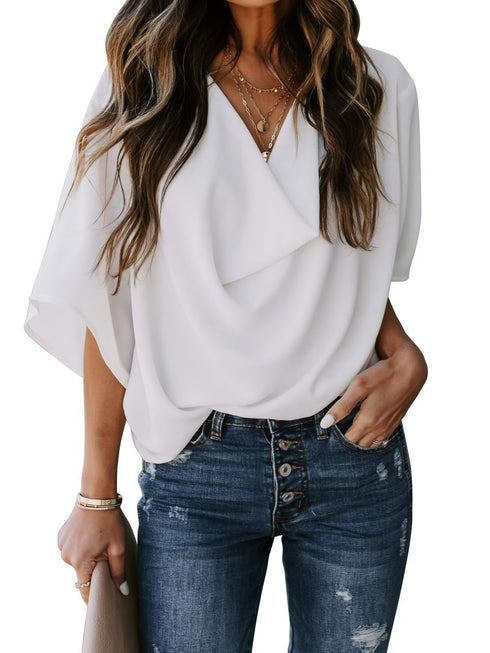 casual-v-neck-pleated-chiffon-shirt