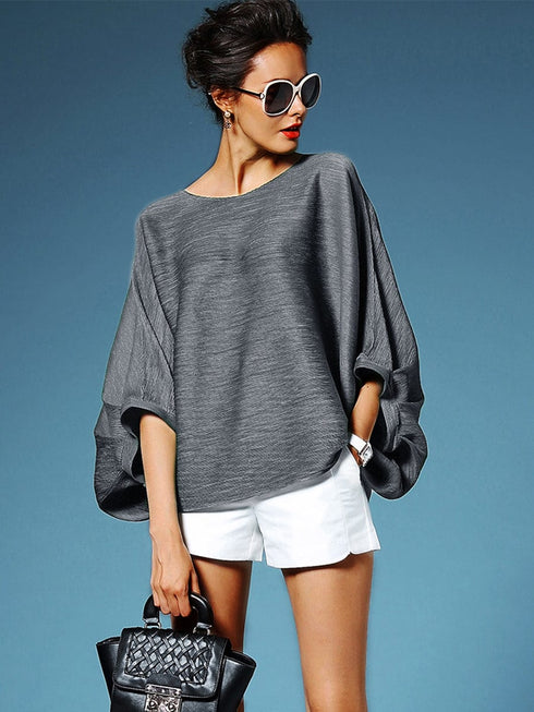 Loose Pleated Dolman Sleeves Tunic Tee