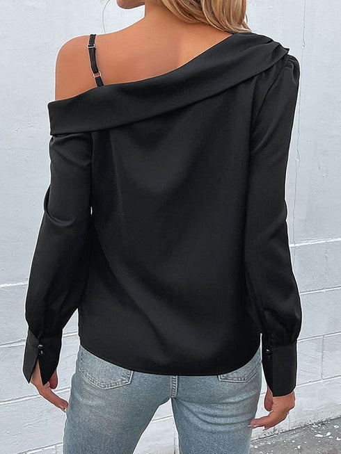 womens-t-shirts-irregular-black-strap-long-sleeve-t-shirt