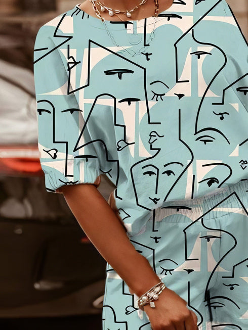 two-piece-printed-round-neck-short-sleeve-t-shirt-shorts