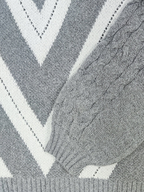 Plus Size Geometric Print Cold Shoulder Turtle Neck Sweater