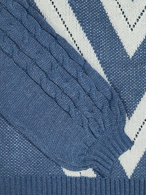 Plus Size Geometric Print Cold Shoulder Turtle Neck Sweater